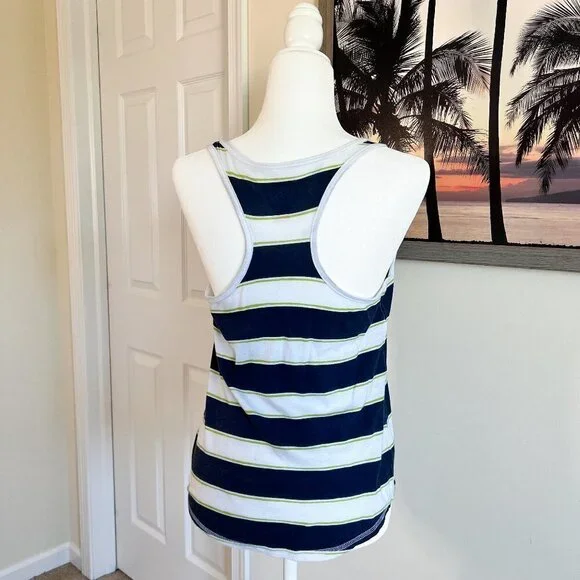 Women's SO Racerback Tank Top | Navy & White Stripe | Size Medium | 100% Cotton - Picture 2 of 7